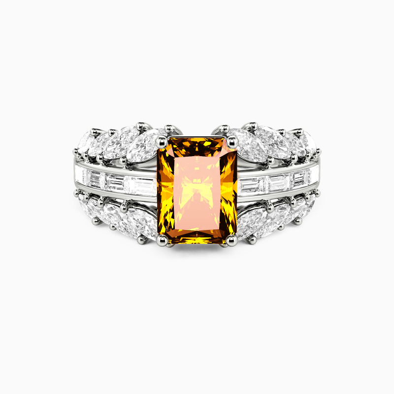 "Every Unsaid Vowel" Radiant Cut Side Stone Engagement Ring