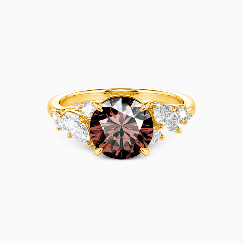 "Aura" Round Cut Cluster Side Stone Engagement Ring