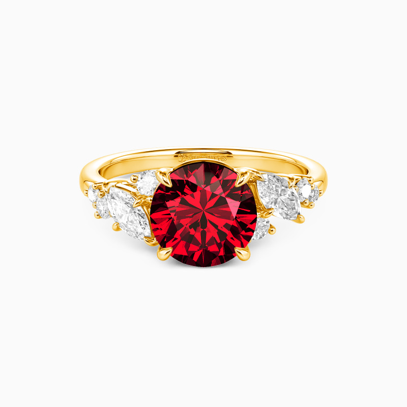 "Aura" Round Cut Cluster Side Stone Engagement Ring