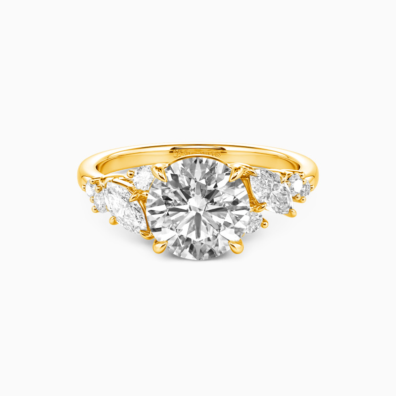 "Aura" Round Cut Cluster Side Stone Engagement Ring