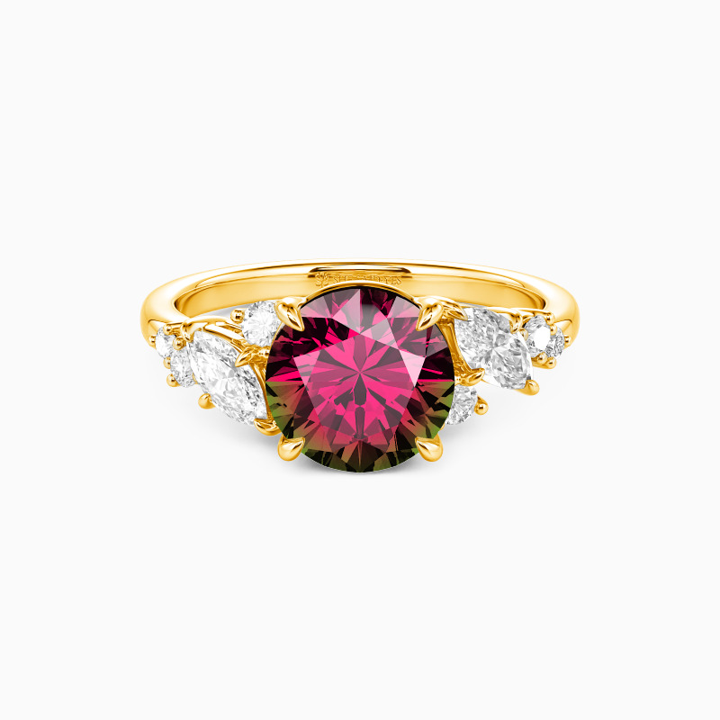 "Aura" Round Cut Cluster Side Stone Engagement Ring