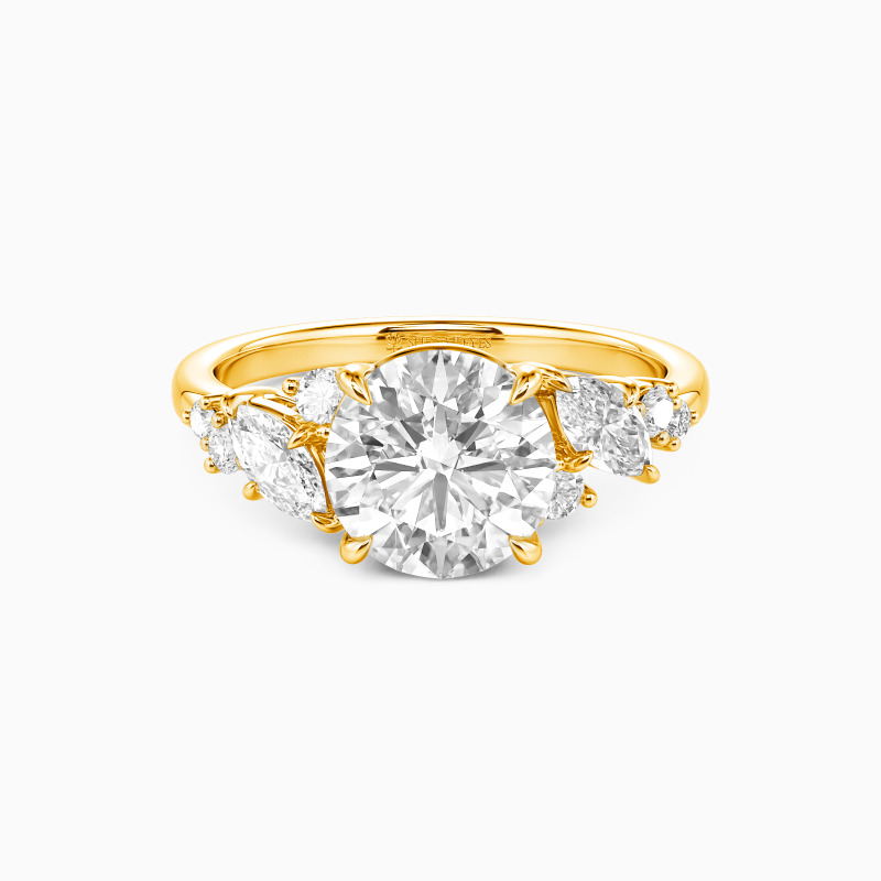 "Aura" Round Cut Cluster Side Stone Engagement Ring