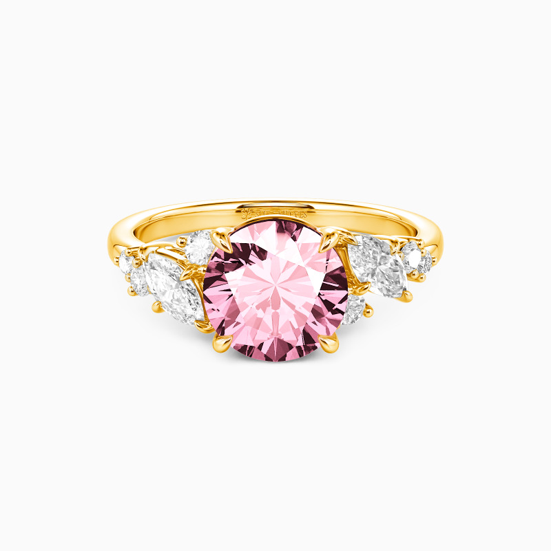 "Aura" Round Cut Cluster Side Stone Engagement Ring