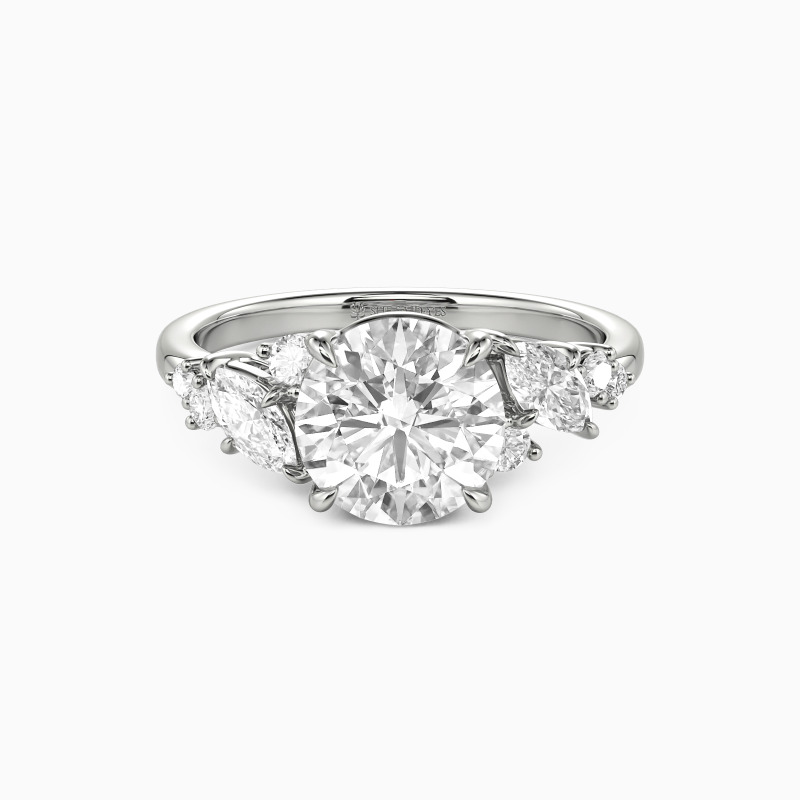 "Aura" Round Cut Cluster Side Stone Engagement Ring