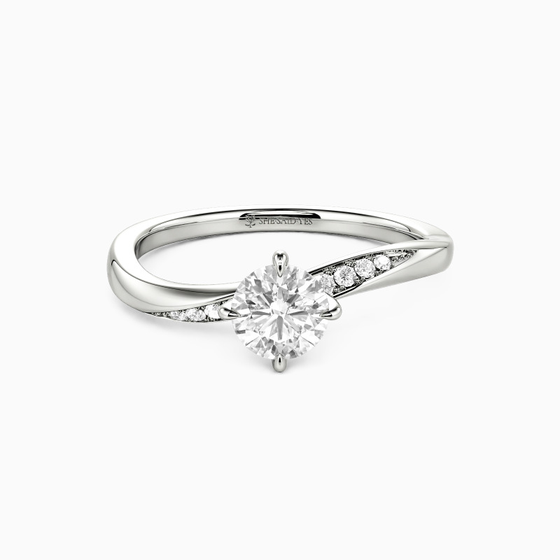 "The Tide" Round Cut Side Stone Engagement Ring