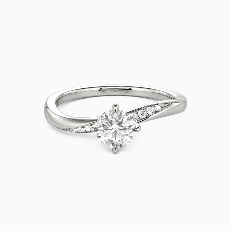 "The Tide" Round Cut Side Stone Engagement Ring