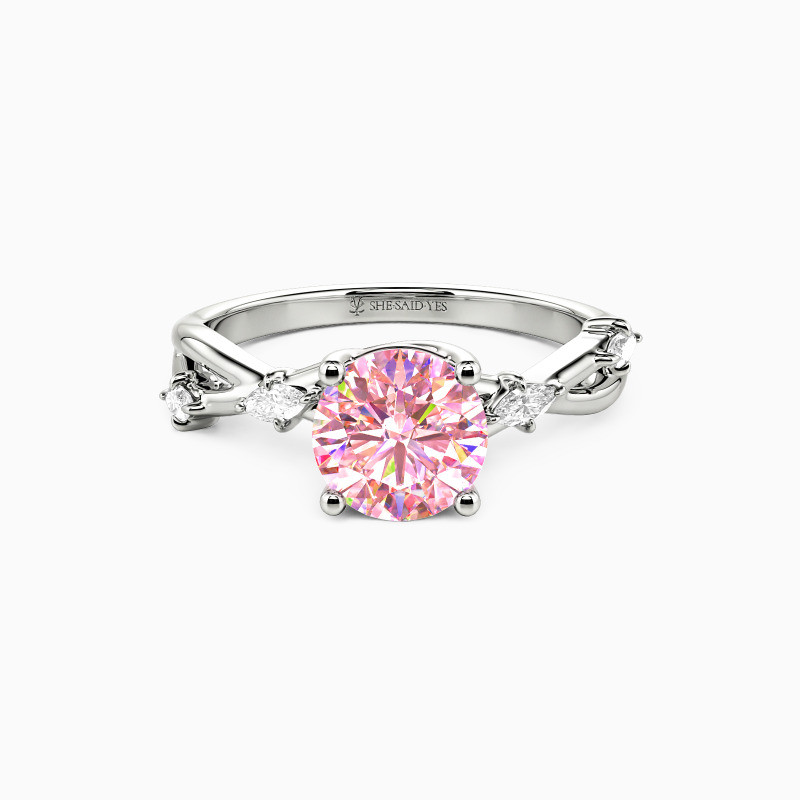 "Wildflower Promise" Round Cut Side Stone Engagement Ring