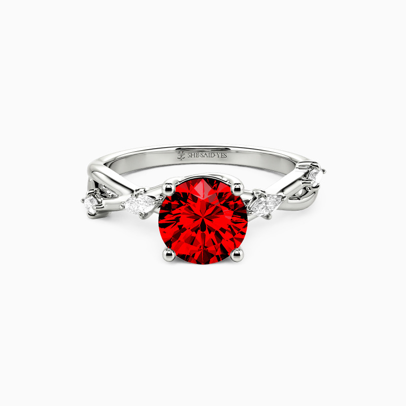 "Wildflower Promise" Round Cut Side Stone Engagement Ring