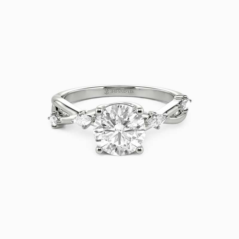 "Wildflower Promise" Round Cut Side Stone Engagement Ring