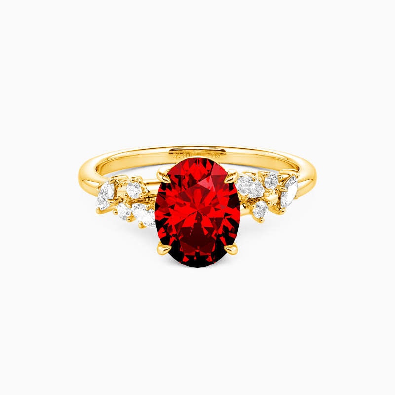 "Sylvan Vow" Oval Cut Side Stone Engagement Ring