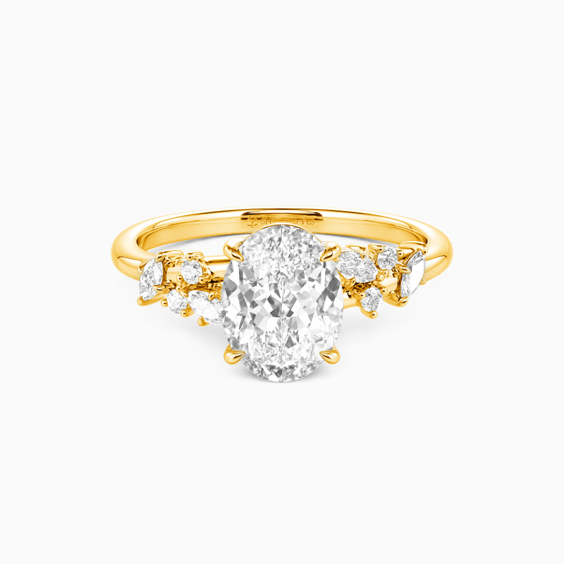 「光のストーリー」K18 K14 K10 プラチナオーバルカット サイドストーン 婚約指輪
