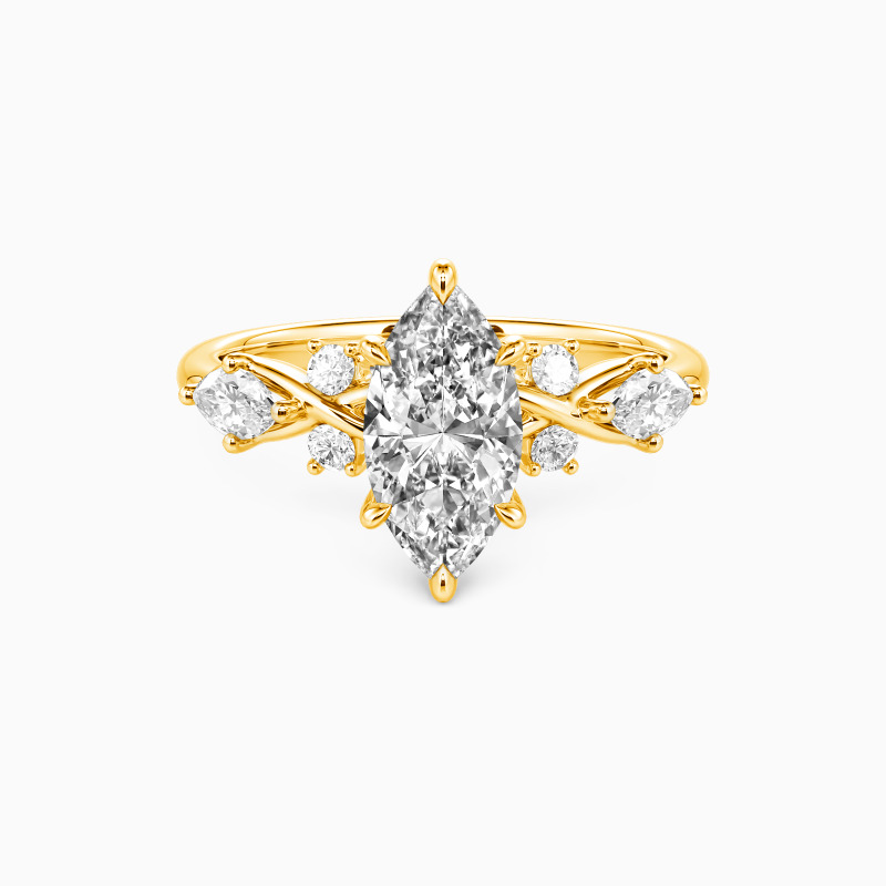 "Fated Intersection" Marquise Cut Side Stone Engagement Ring