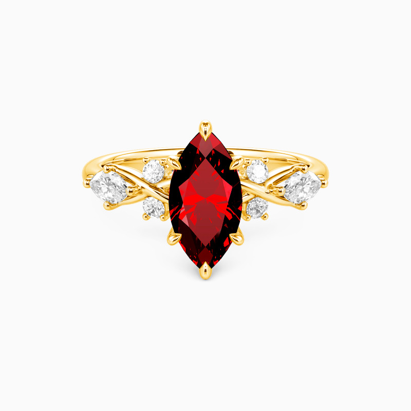 "Fated Intersection" Marquise Cut Side Stone Engagement Ring