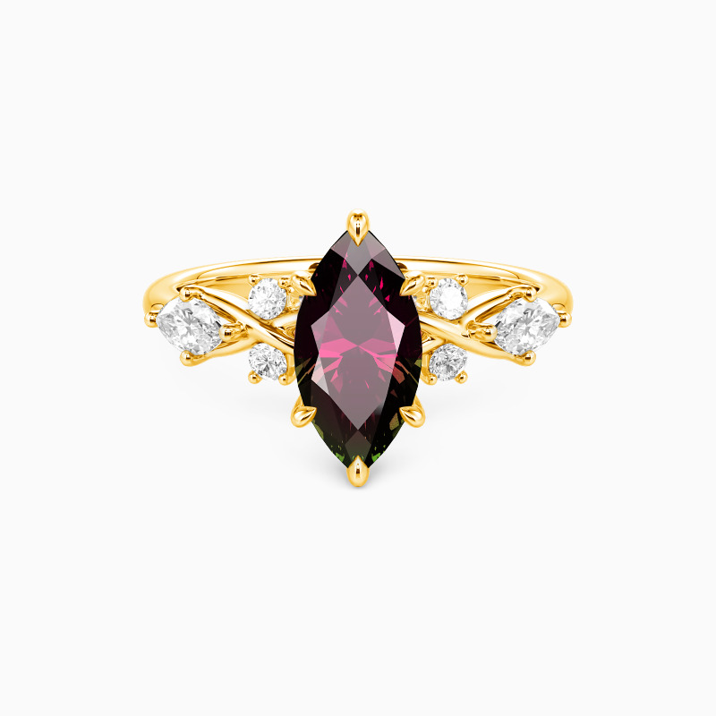 "Fated Intersection" Marquise Cut Side Stone Engagement Ring