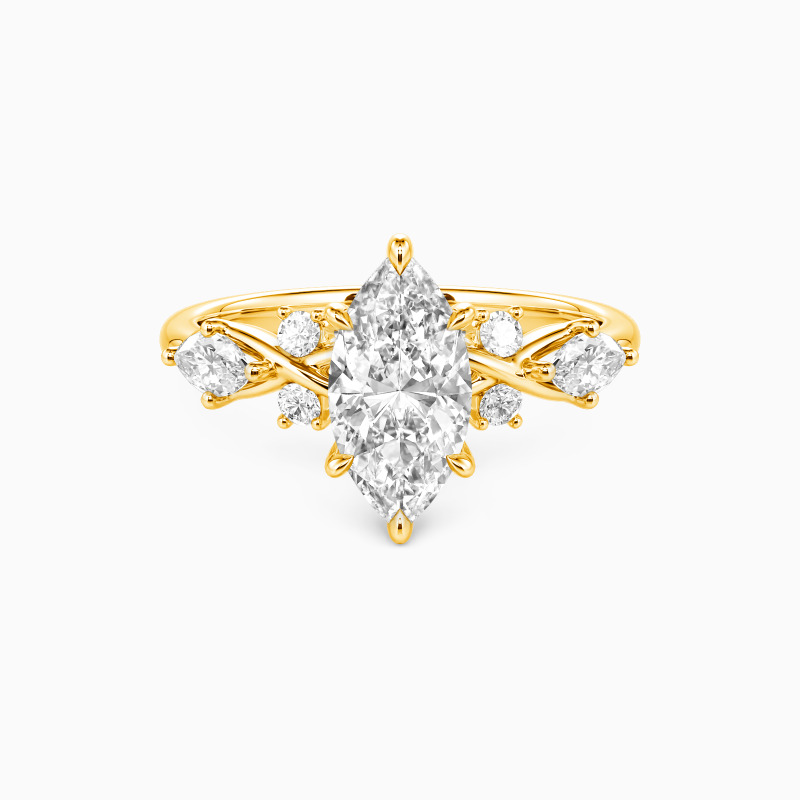 "Fated Intersection" Marquise Cut Side Stone Engagement Ring