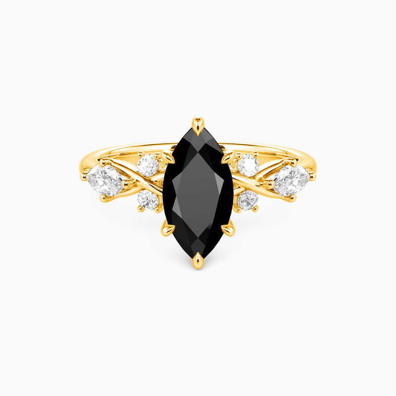 "Fated Intersection" Marquise Cut Side Stone Engagement Ring