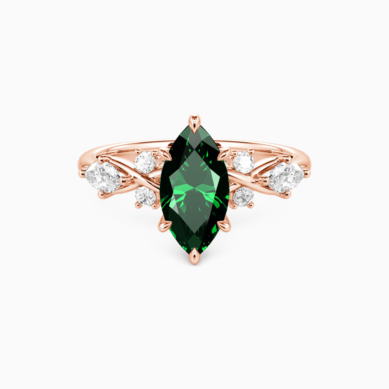 "Fated Intersection" Marquise Cut Side Stone Engagement Ring
