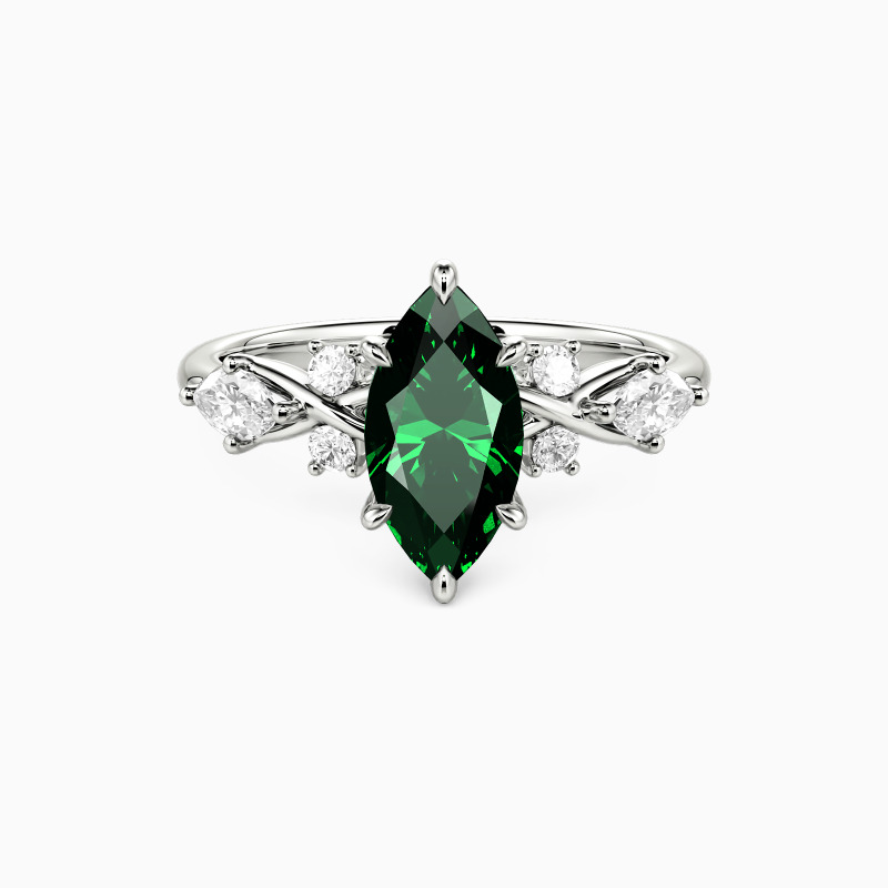 "Fated Intersection" Marquise Cut Side Stone Engagement Ring