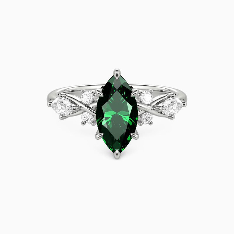"Fated Intersection" Marquise Cut Side Stone Engagement Ring