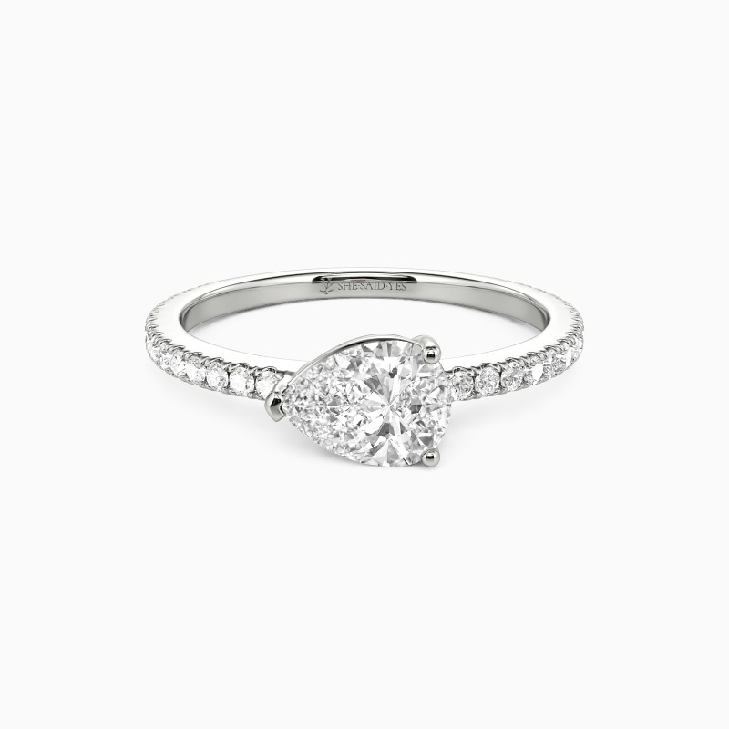 "Serendipity" Pear Cut Side Stone Engagement Ring