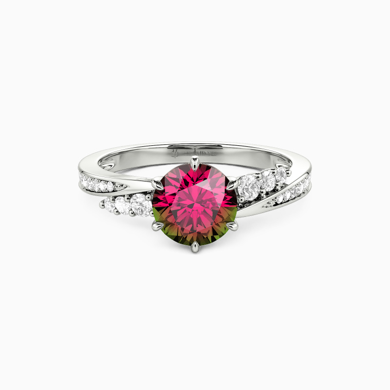 "The More I Love" Round Cut Side Stone Engagement Ring