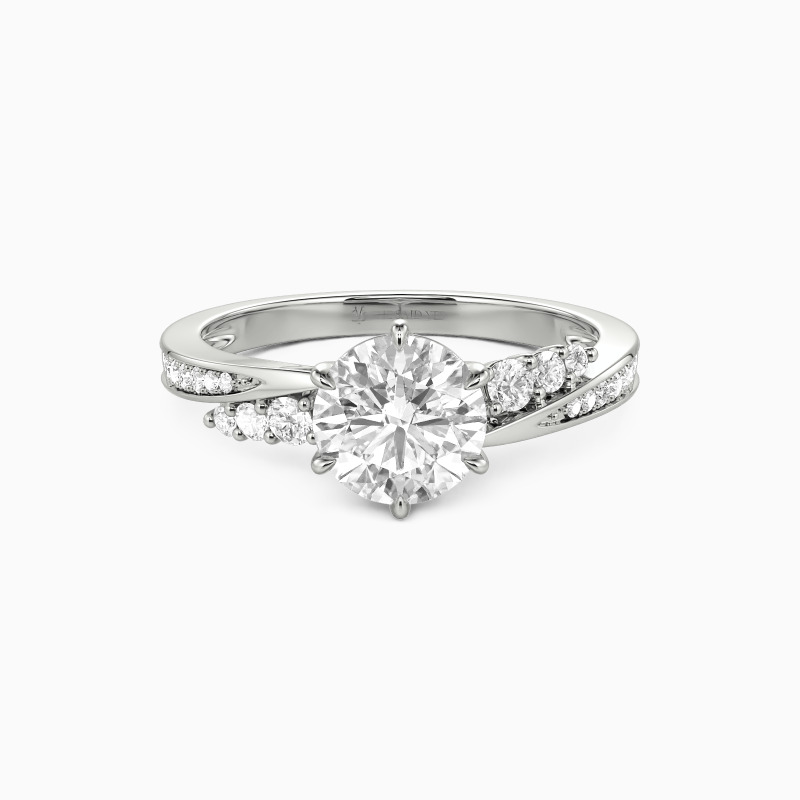 "The More I Love" Round Cut Side Stone Engagement Ring