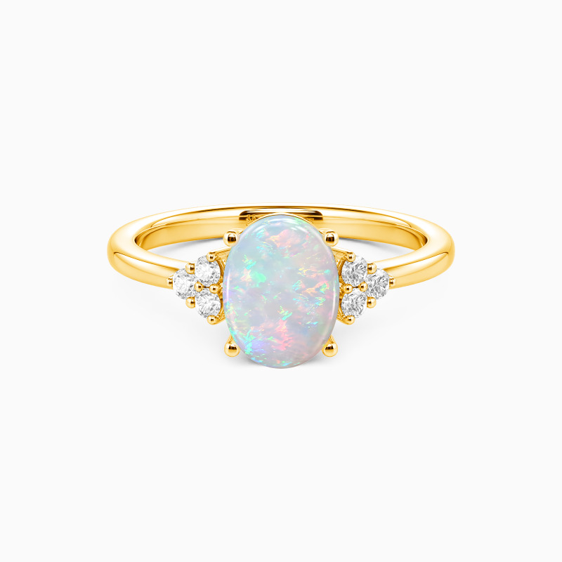 "Starlit Promise" Oval Cut Opal Side Stone Engagement Ring