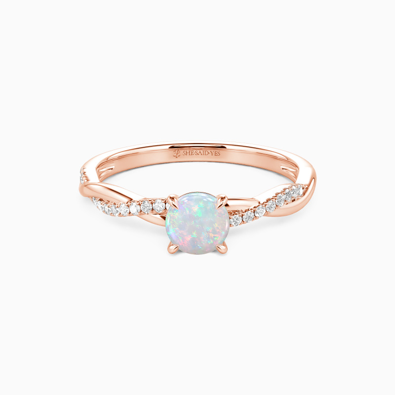 "Be Full of Tenderness" 4mm Round Cut Opal Side Stone Engagement Ring