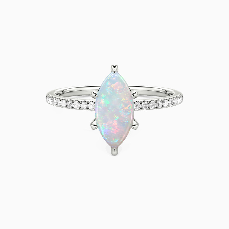 "The Forever Promise" Marquise Cut Opal Side Stone Engagement Ring
