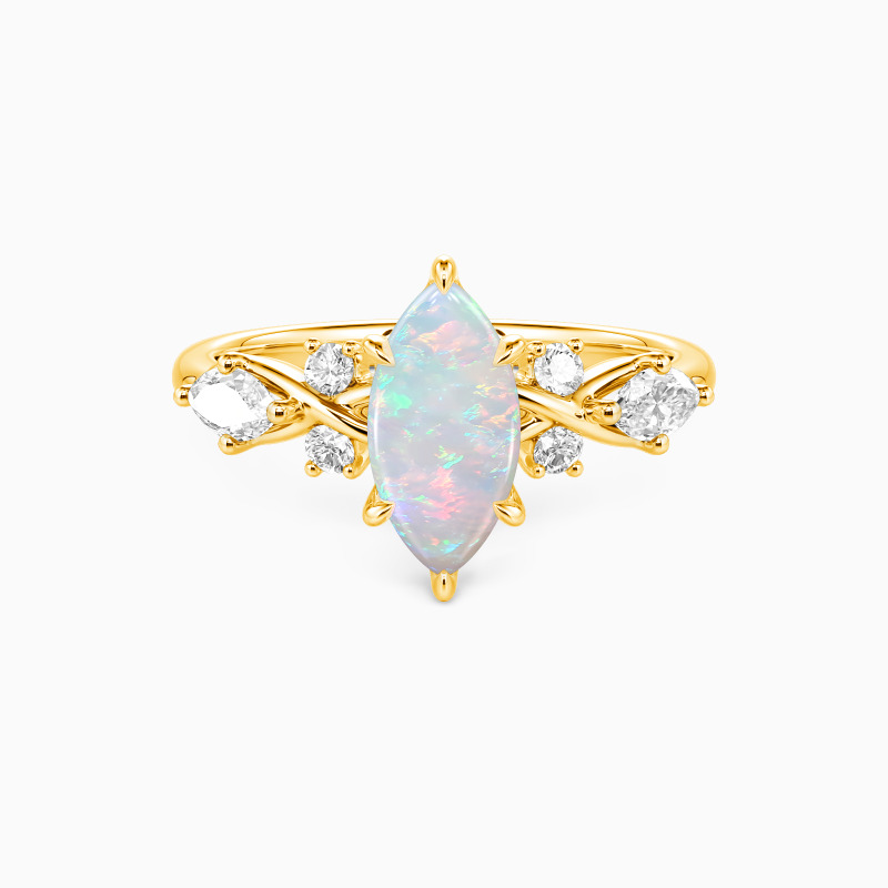 "Where the Wild Vows Grow" Marquise Cut Opal Side Stone Engagement Ring