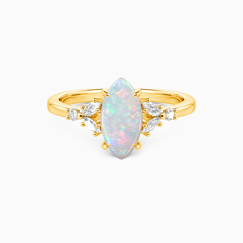 "Elowen's Whisper" Marquise Cut Opal Side Stone Engagement Ring
