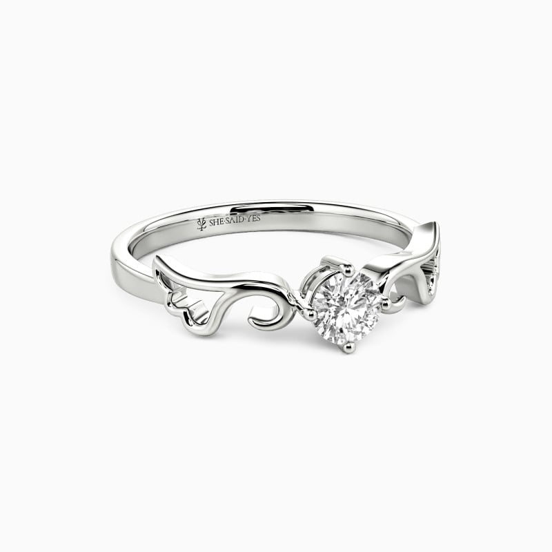 "Angel Wings" Round Cut Solitaire Engagement Ring