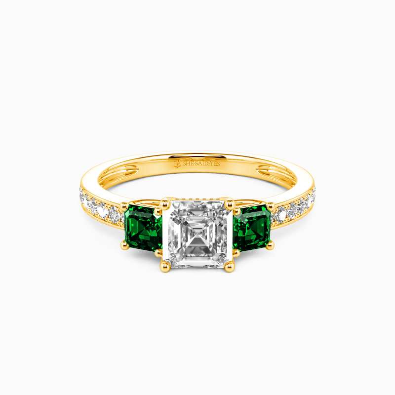 "You Are My Angel" 1ct Asscher Cut Three Stone Engagement Ring