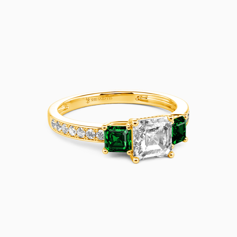 "You Are My Angel" 1ct Asscher Cut Three Stone Engagement Ring