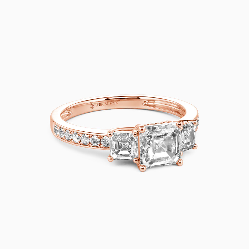 "You Are My Angel" 1.5ct Asscher Cut Three Stone Engagement Ring