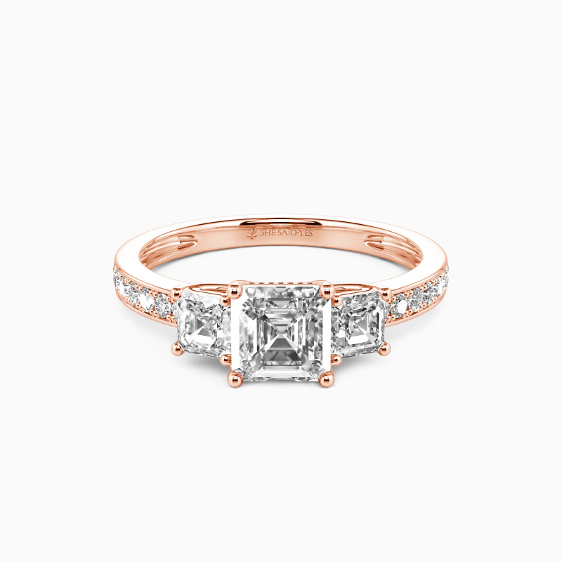 "You Are My Angel" 0.8ct Asscher Cut Three Stone Engagement Ring