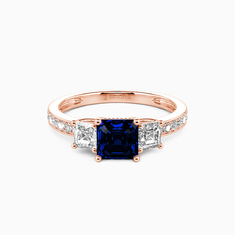 "You Are My Angel" 0.8ct Asscher Cut Three Stone Engagement Ring
