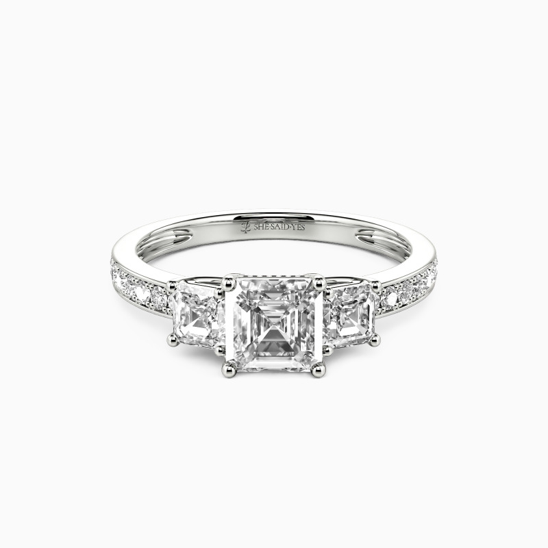 "You Are My Angel" Asscher Cut Three Stone Engagement Ring