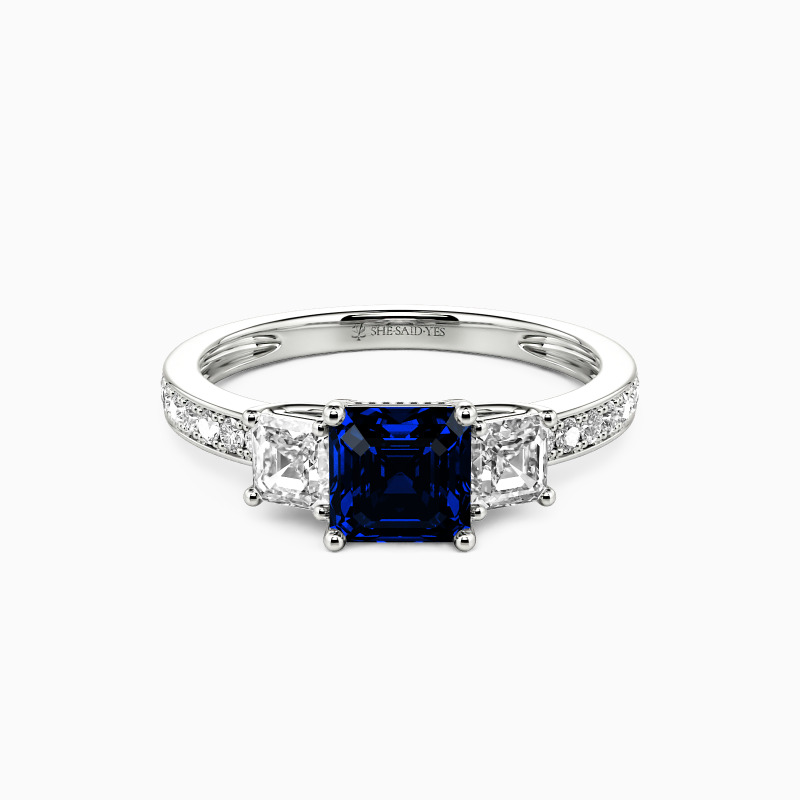 "You Are My Angel" 0.8ct Asscher Cut Three Stone Engagement Ring