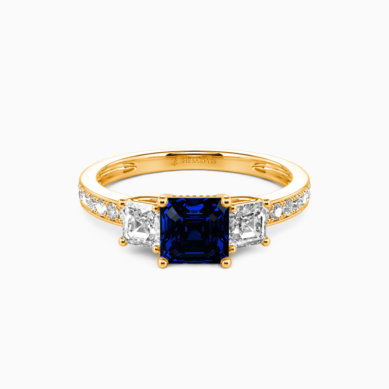 "You Are My Angel" 0.8ct Asscher Cut Three Stone Engagement Ring