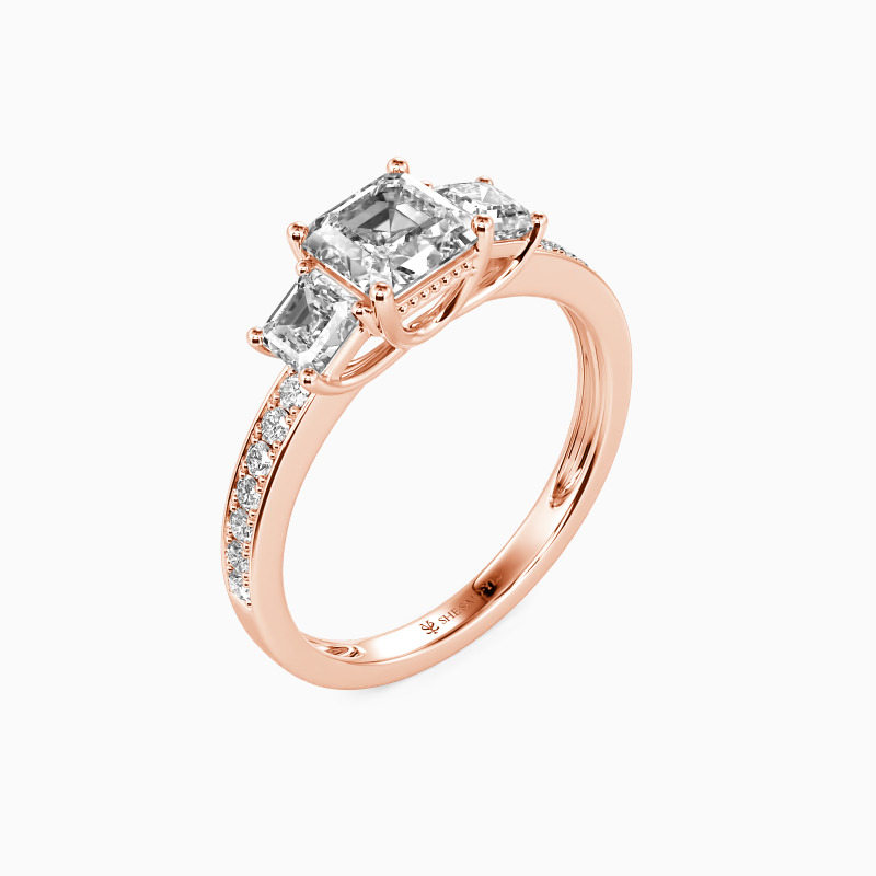 "You Are My Angel" 0.8ct Asscher Cut Three Stone Engagement Ring