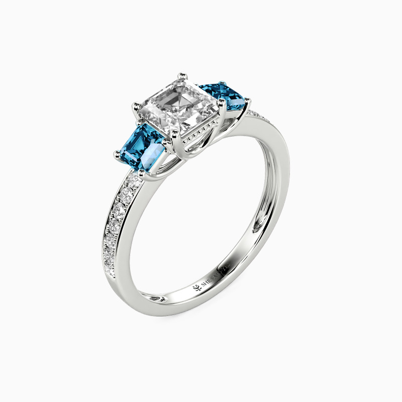 "You Are My Angel" 0.8ct Asscher Cut Three Stone Engagement Ring