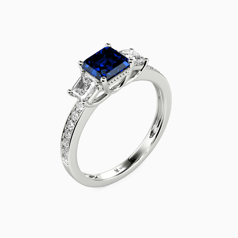 "You Are My Angel" 0.8ct Asscher Cut Three Stone Engagement Ring