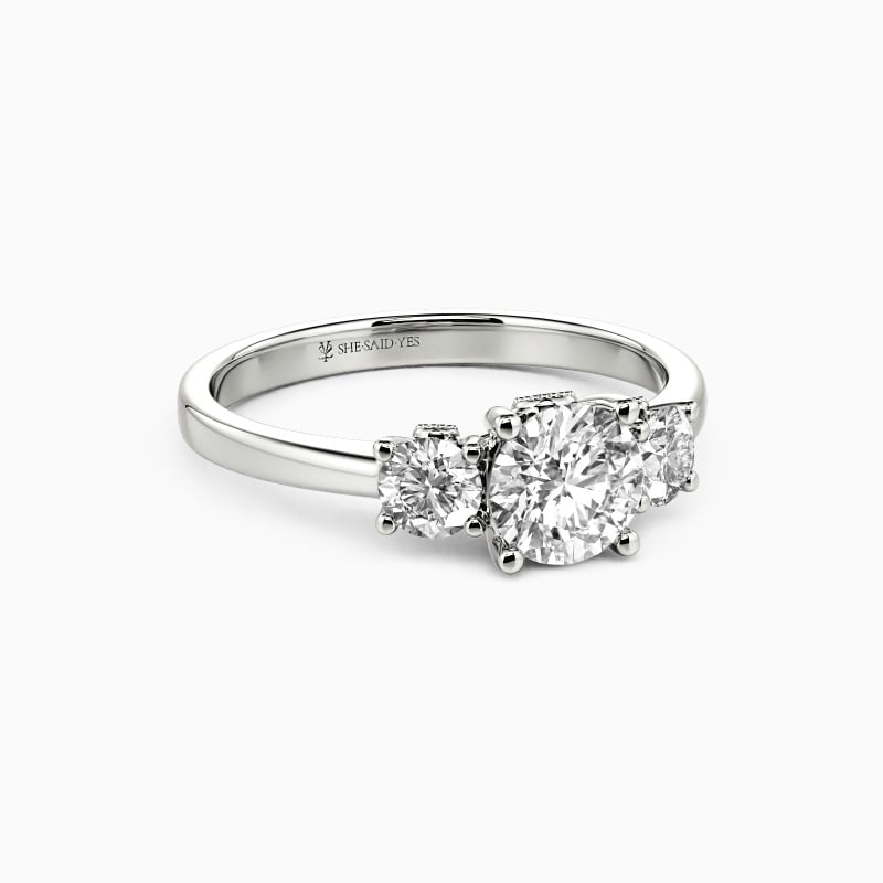 "Love Light" Round Cut Three Stone Engagement Ring