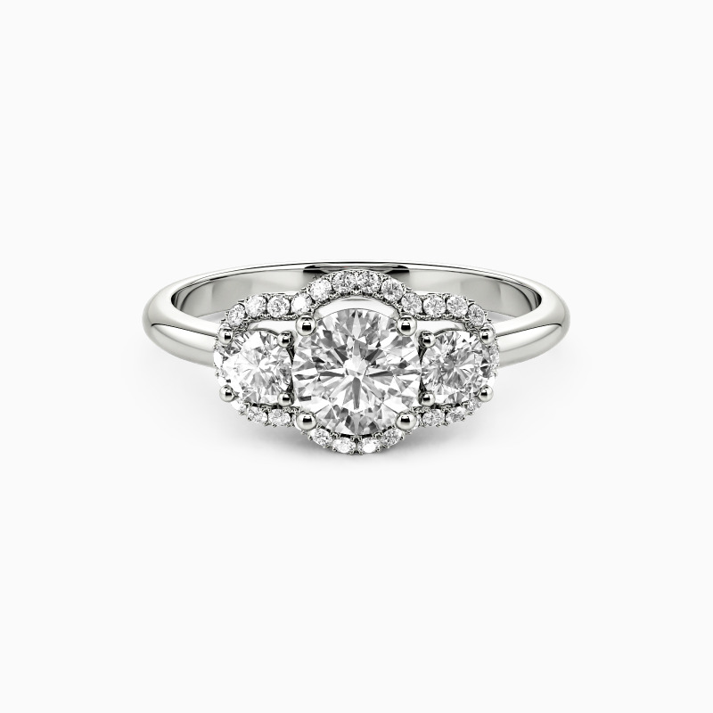 "Waking Up In Love" Round Cut Three Stone Engagement Ring