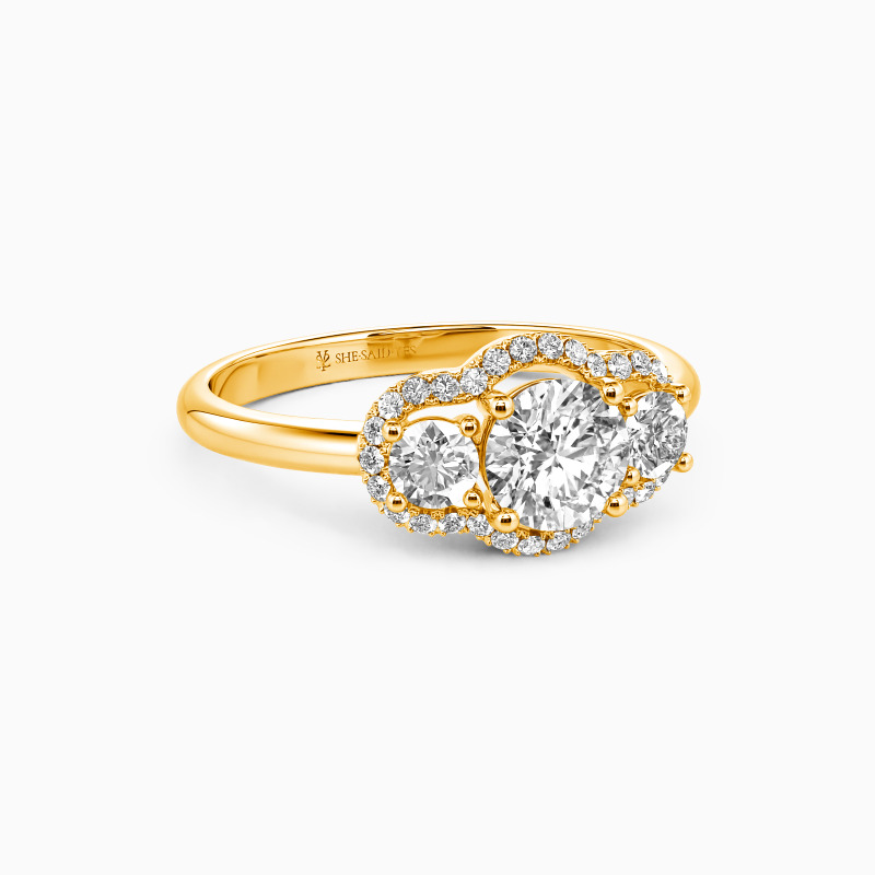 "Waking Up In Love" Round Cut Three Stone Engagement Ring