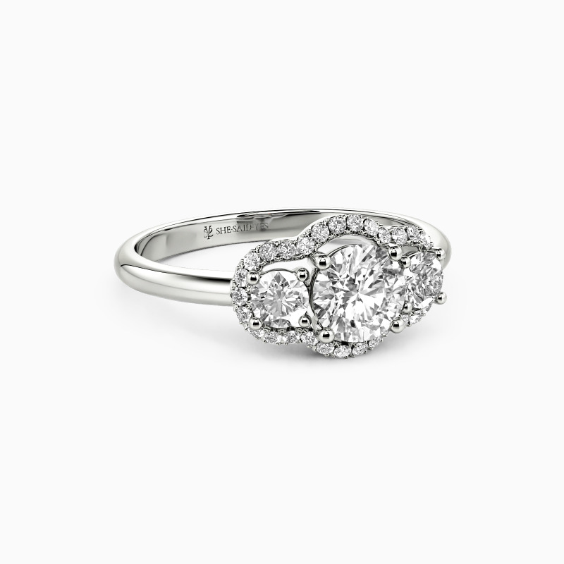 "Waking Up In Love" Round Cut Three Stone Engagement Ring