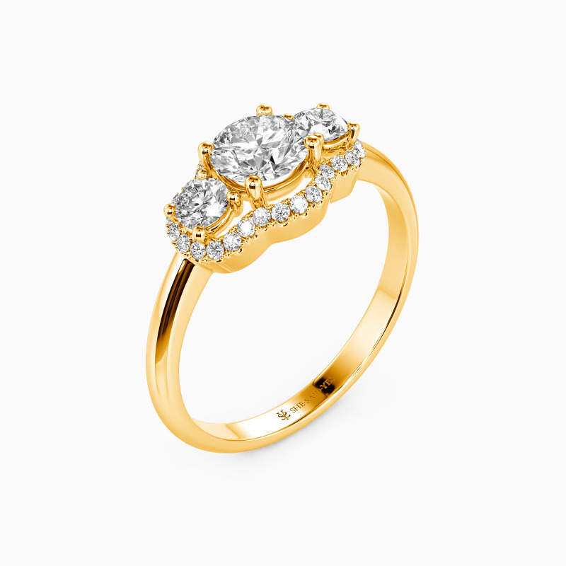 "Waking Up In Love" Round Cut Three Stone Engagement Ring