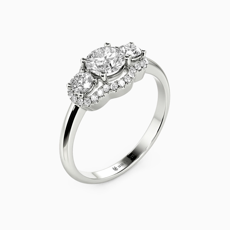 "Waking Up In Love" Round Cut Three Stone Engagement Ring