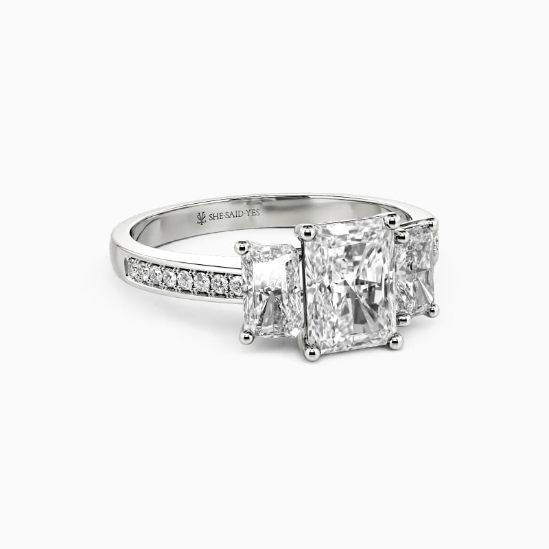 "Time After Time" Emerald Cut Three Stone Engagement Ring